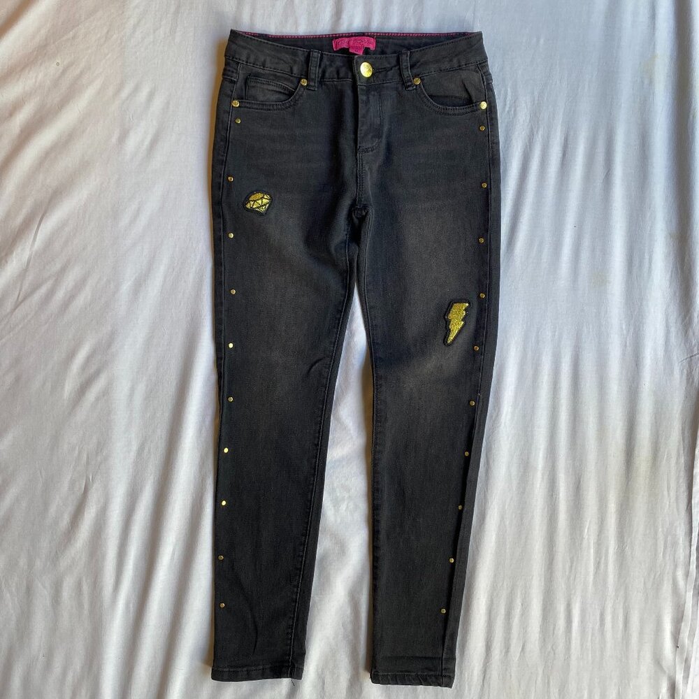 Betsey Johnson "Patched" Skinny Jeans Punk Rock 10 Denim Girls
